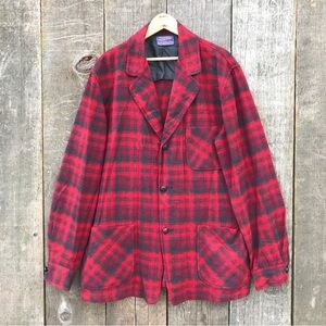 VTG 1960s Pendleton 100% Wool Red Plaid Smoking Jacket Sport Coat Large